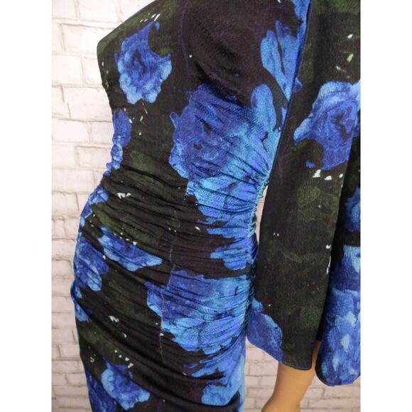 $348 Tracy Reese Blue Foral Cutout Back Flutter Sleeve Ruched Dress 2 NWT - Picture 9 of 16